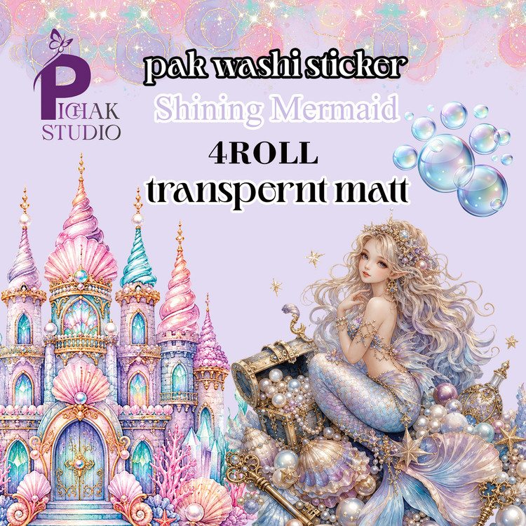 پک واشی استیکر شفاف پری دریایی درخشان